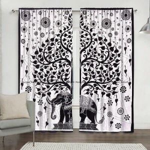 psychonoutstyle curtains black and white elephant
